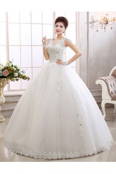 Lace V-Neck Ball Gown Dress with Beading