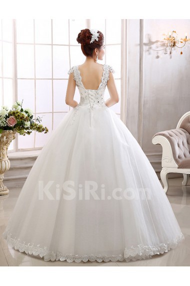 Lace V-Neck Ball Gown Dress with Beading