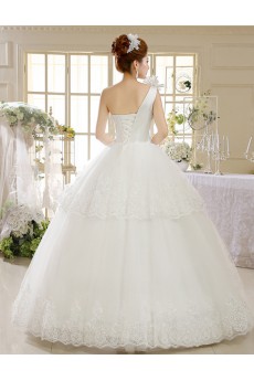 Lace One-shoulder Ball Gown Dress with Handmade Flower