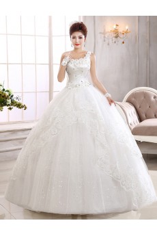 Tulle One-shoulder Ball Gown Dress with Handmade Flower