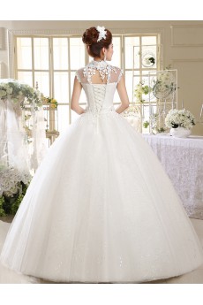 Lace High-Neck Ball Gown Dress with Embroidery