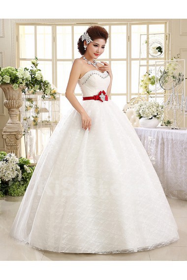 Lace Strapless Ball Gown Dress with Beading