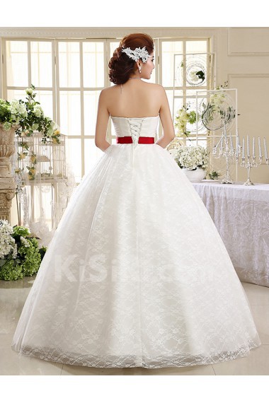 Lace Strapless Ball Gown Dress with Beading