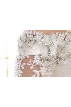 Lace Off-the-Shoulder Ball Gown Dress with Beading and Bead and Sequin