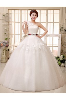 Tulle One-shoulder Ball Gown Dress with Handmade Flower