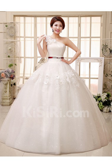 Tulle One-shoulder Ball Gown Dress with Handmade Flower