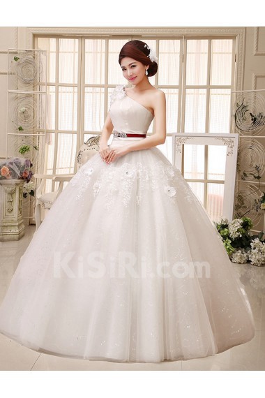 Tulle One-shoulder Ball Gown Dress with Handmade Flower