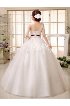 Tulle One-shoulder Ball Gown Dress with Handmade Flower