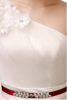 Tulle One-shoulder Ball Gown Dress with Handmade Flower