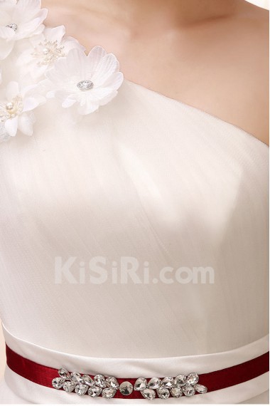 Tulle One-shoulder Ball Gown Dress with Handmade Flower