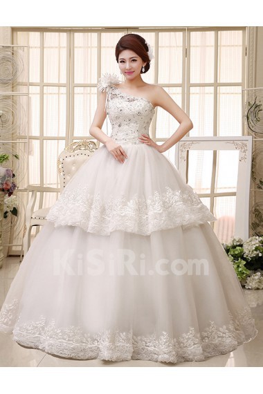 Lace One-shoulder Ball Gown Dress with Beading