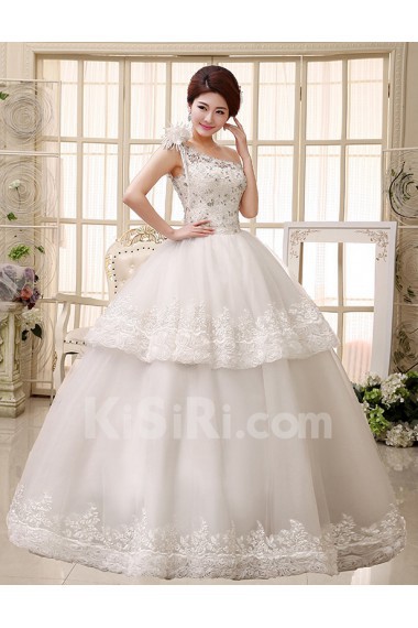 Lace One-shoulder Ball Gown Dress with Beading