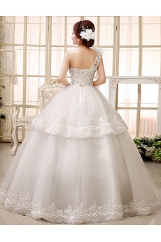 Lace One-shoulder Ball Gown Dress with Beading