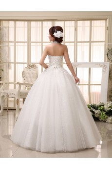 Lace High-Neck Ball Gown Dress with Bead and Beading