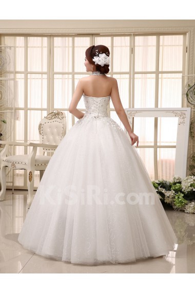 Lace High-Neck Ball Gown Dress with Bead and Beading