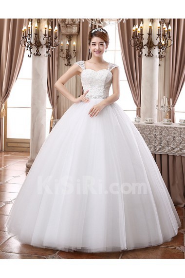 Lace and Tulle Square Ball Gown Dress with Bead