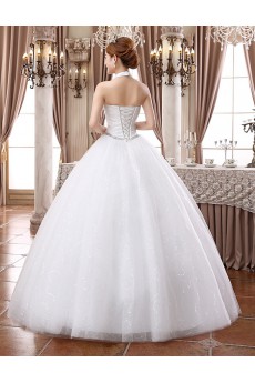 Lace and Tulle Halter Ball Gown Dress with Beading