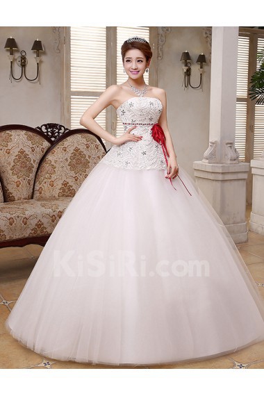 Lace and Tulle Strapless Ball Gown Dress with Beading