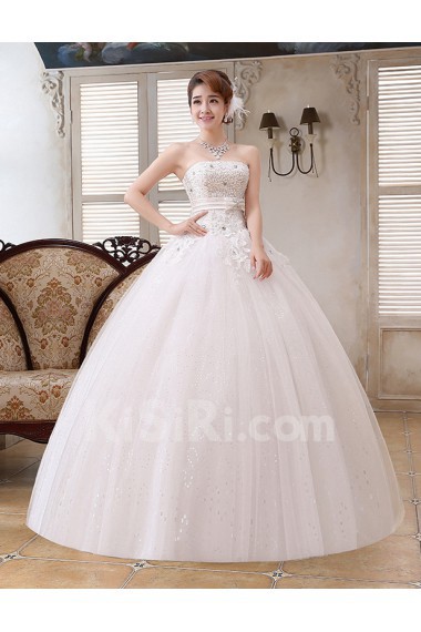 Lace and Tulle Strapless Ball Gown Dress with Beading and Sequin