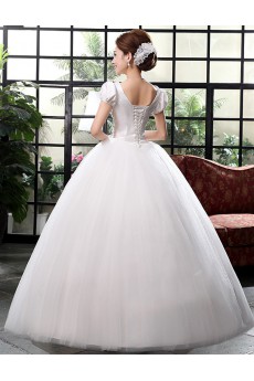 Lace and Tulle V-Neck Ball Gown Dress with Bead and Sequin