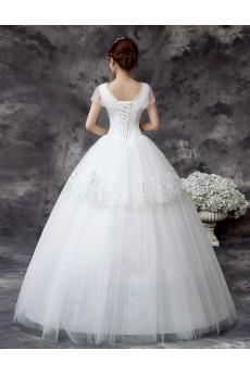 Lace and Tulle V-Neck Ball Gown Dress with Sequin and Embroidery