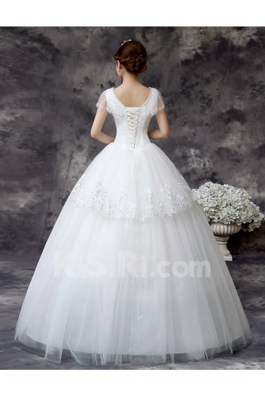 Lace and Tulle V-Neck Ball Gown Dress with Sequin and Embroidery