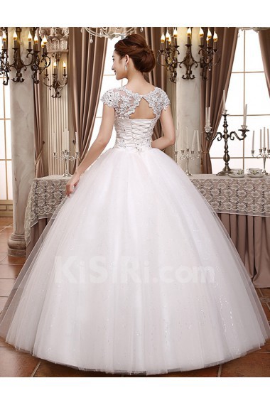 Lace and Tulle V-Neck Ball Gown Dress with Sequin