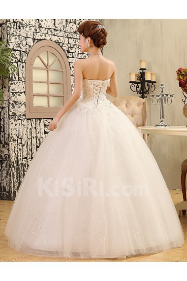 Lace and Tulle Strapless Ball Gown Dress with Handmade Flower