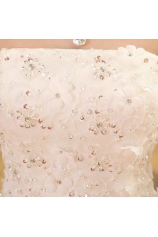 Lace and Tulle Strapless Ball Gown Dress with Handmade Flower