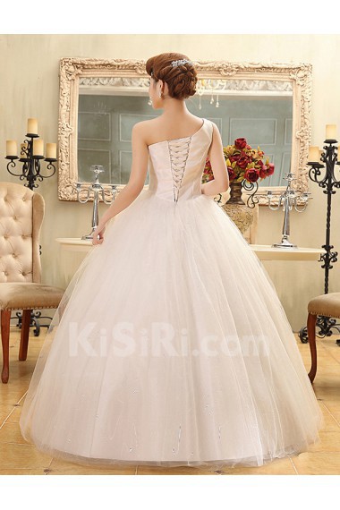 Lace and Tulle One-shoulder Ball Gown Dress with Beading