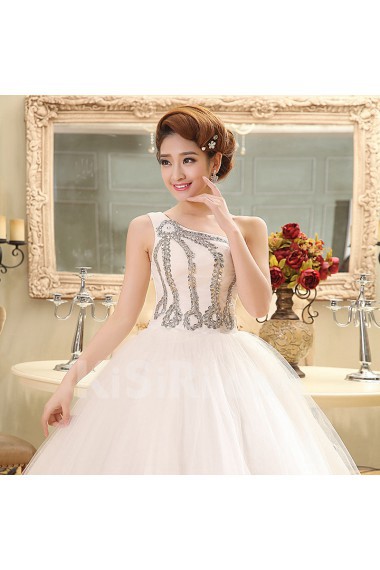 Lace and Tulle One-shoulder Ball Gown Dress with Beading