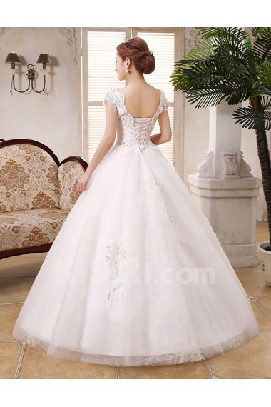 Lace and Tulle Scoop Ball Gown Dress with Handmade Flower