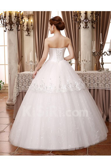 Lace and Tulle Strapless Ball Gown Dress with Beading and Bow