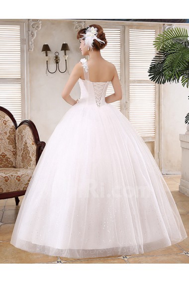 Lace and Tulle One-shoulder Ball Gown Dress with handmade Flower