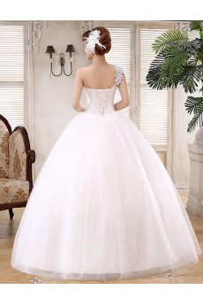 Lace and Tulle One-shoulder Ball Gown Dress with Beading