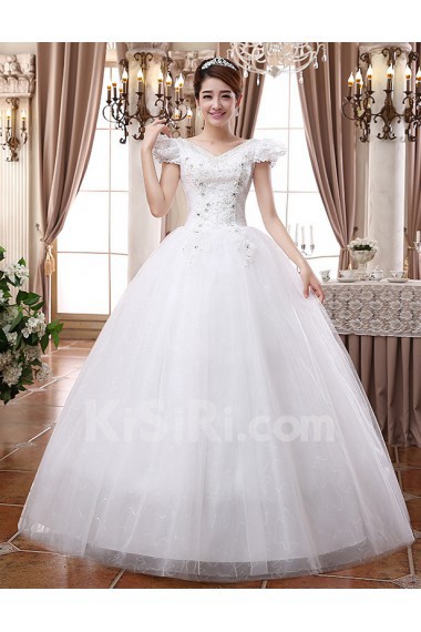 Lace and Tulle V-Neck Ball Gown Dress with Sequin