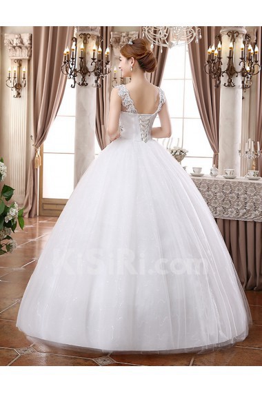 Lace and Tulle V-Neck Ball Gown Dress with Beading and Sequin