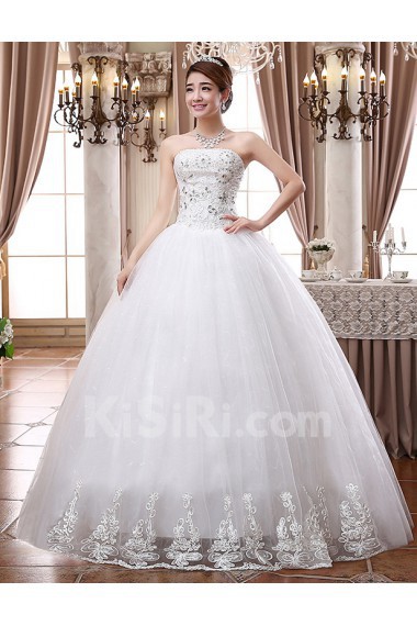 Lace and Tulle Strapless Ball Gown Dress with Beading