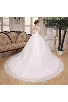 Lace and Tulle V-Neck Ball Gown Dress with Beading