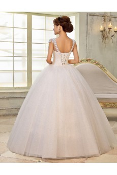 Lace and Tulle V-Neck Ball Gown Dress with Beading