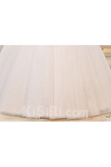 Lace and Tulle V-Neck Ball Gown Dress with Beading