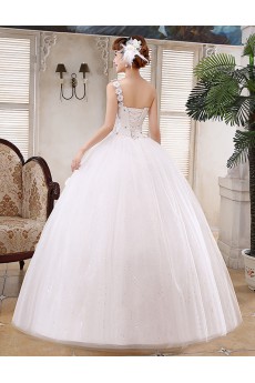 Lace and Tulle One-shoulder Ball Gown Dress with Handmade Flower