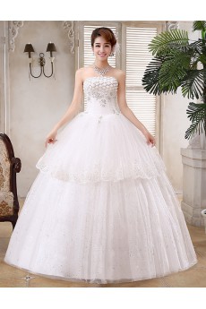 Lace and Tulle Strapless Ball Gown Dress with Sequin