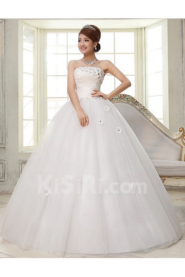 Lace and Tulle Strapless Ball Gown Dress with Handmade Flower