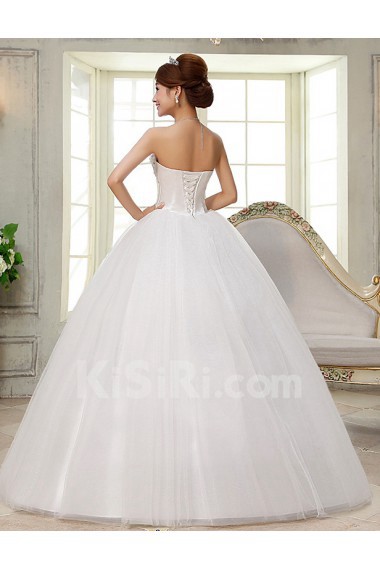 Lace and Tulle Strapless Ball Gown Dress with Handmade Flower