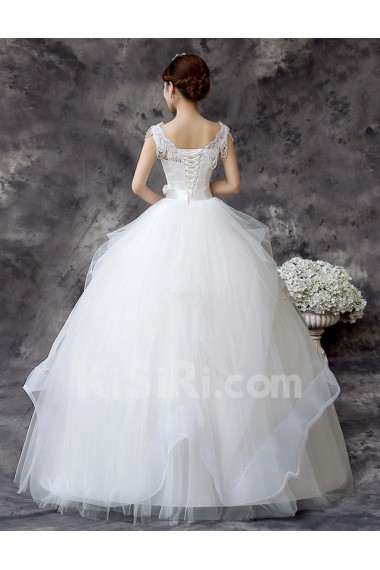 Lace and Tulle Scoop Ball Gown Dress with Bead