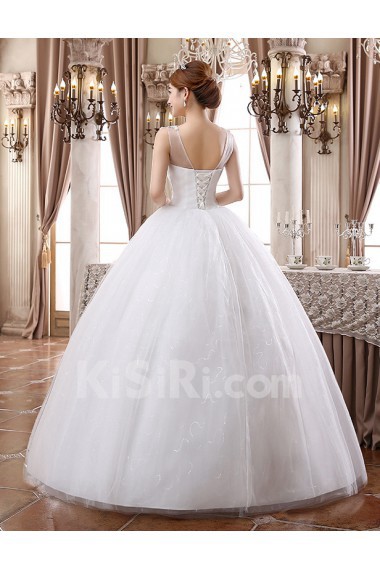 Lace and Tulle V-Neck Ball Gown Dress with Beading