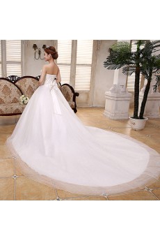 Lace and Tulle Strapless Ball Gown Dress with Bow