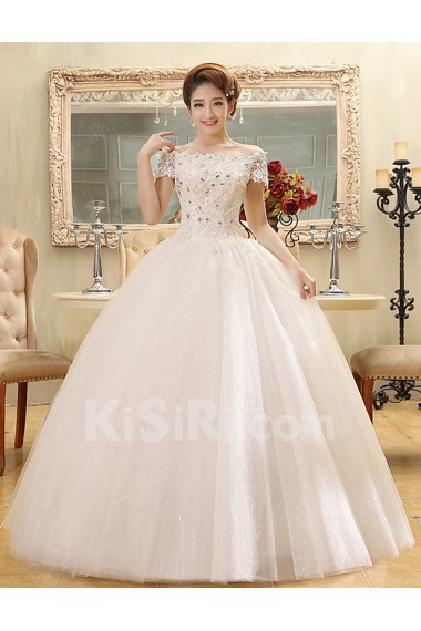 Lace and Tulle Off-the-Shoulder Ball Gown Dress with Beading