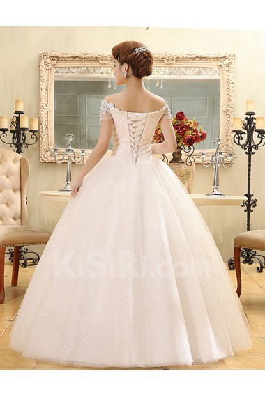 Lace and Tulle Off-the-Shoulder Ball Gown Dress with Beading